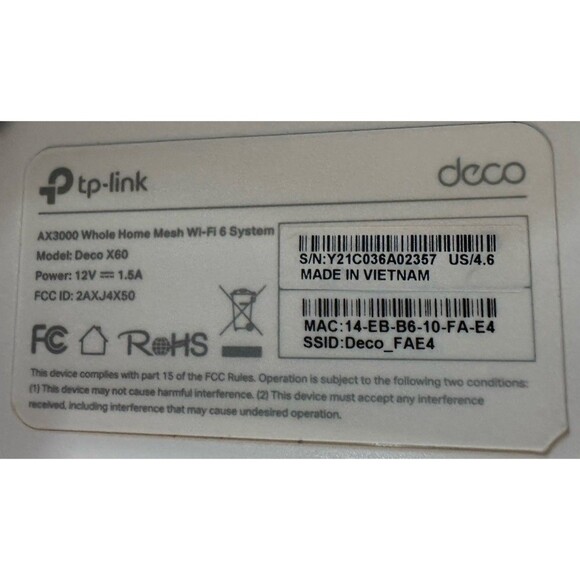 TP-LINK Deco X60 AX3000 Whole Home Mesh Wi-Fi 6 System - 3 Pack 7000 Sq Ft - Picture 4 of 6